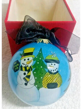 Hand Painted Glass Christmas Ornament Golden Eagle Fan Snowman 2008 USM MS
